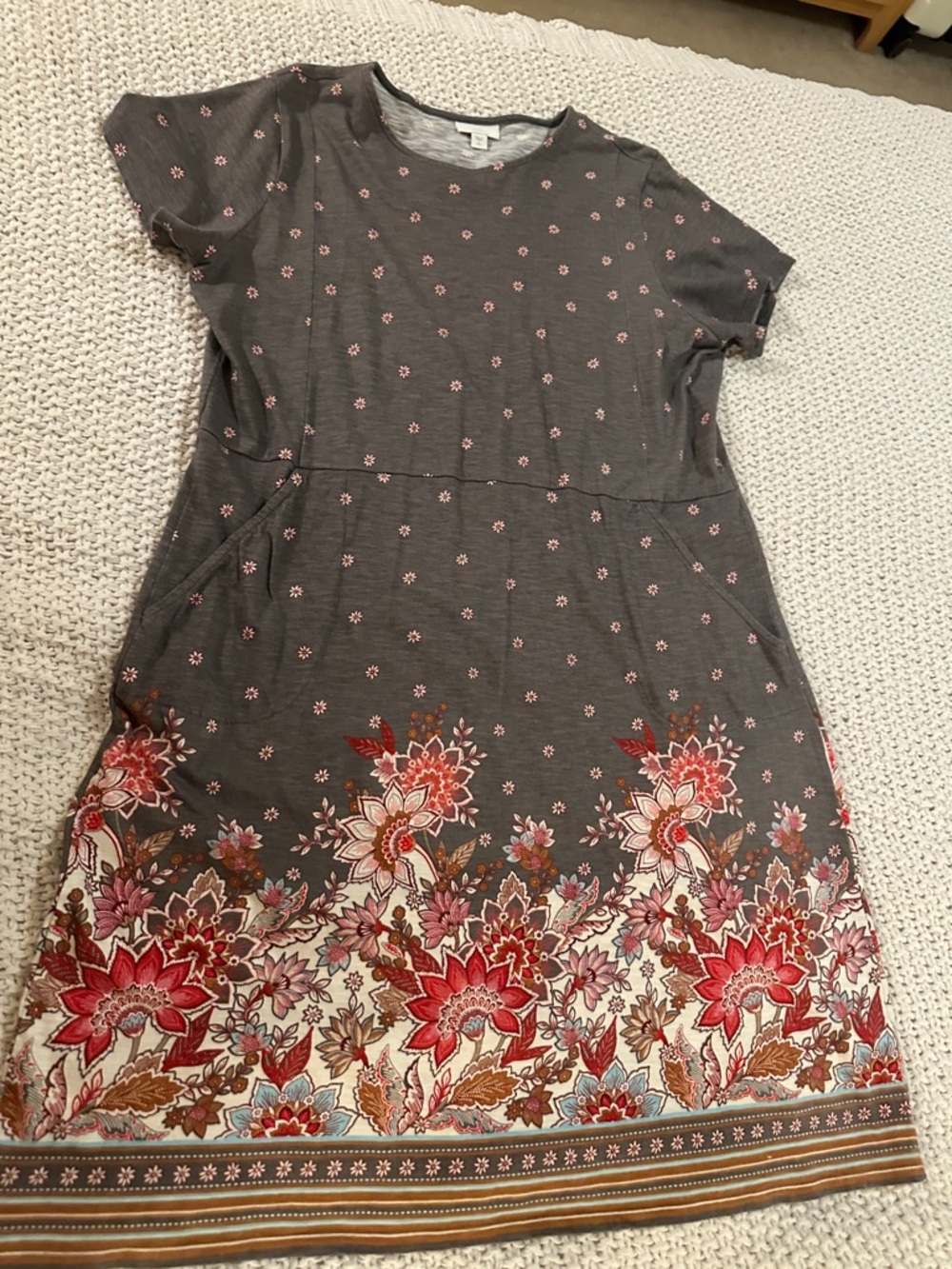 J. Jill Gray Midi Dress with Pink & Red Floral Border